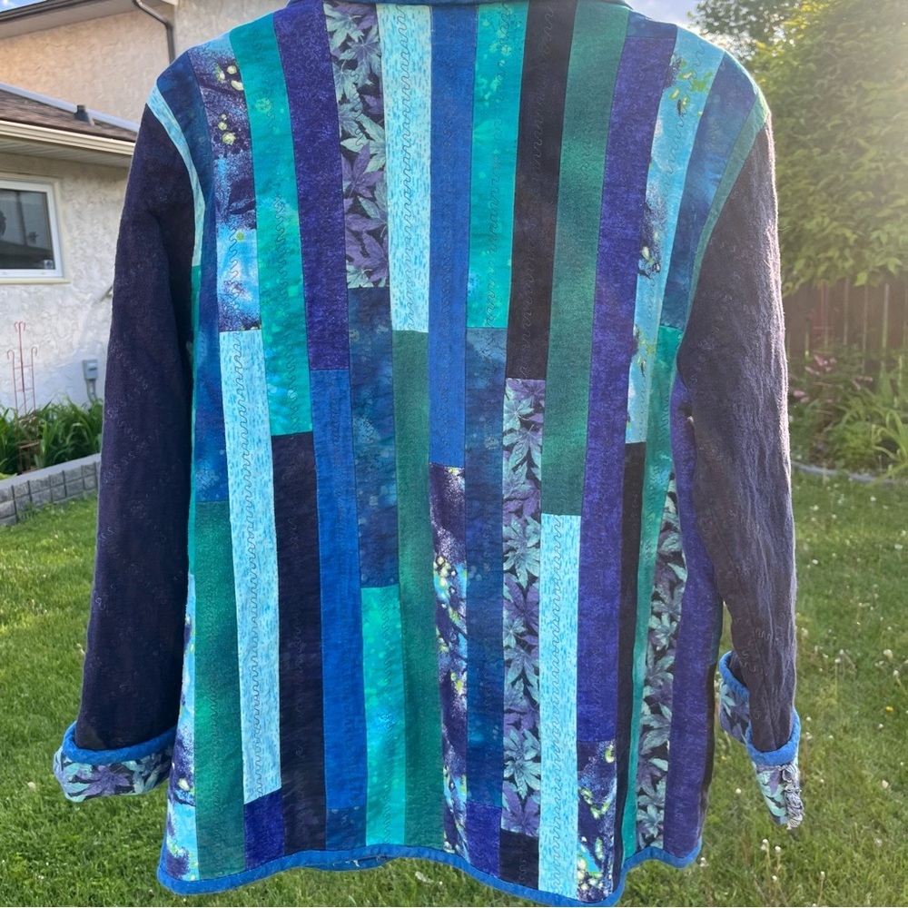 Patchwork Blue and Green Women's Jacket - Picture 3 of 5